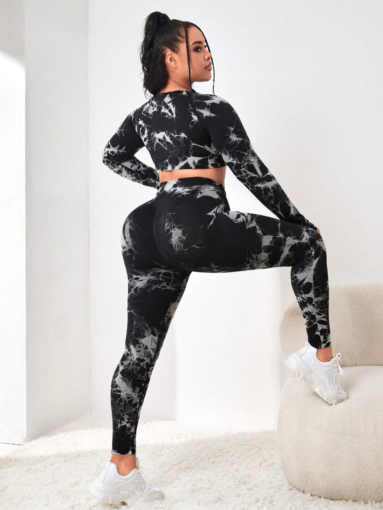 Yoga Basic Plus Marble Print Wideband Waist Sports Leggings With