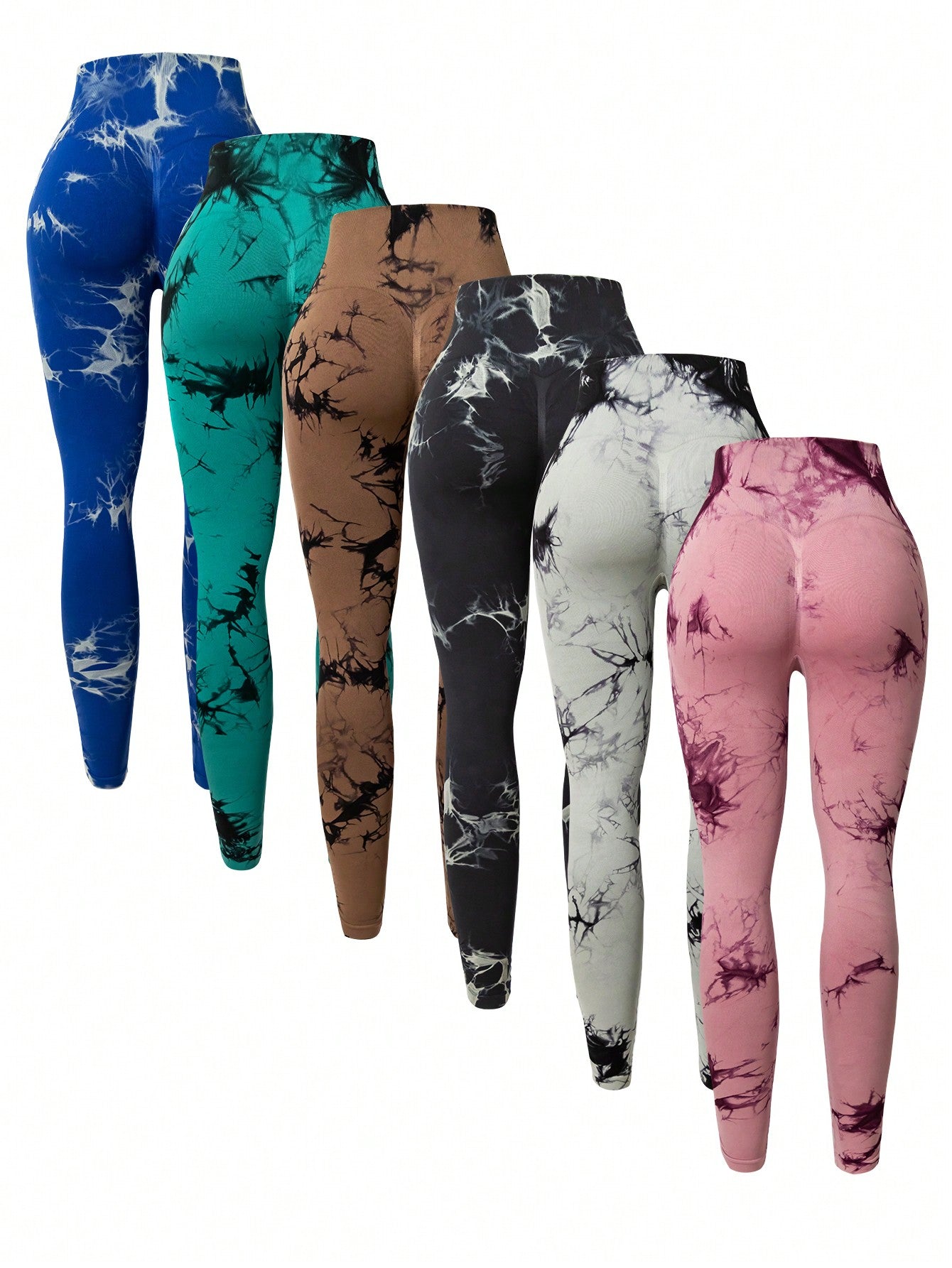 6pcs Tie Dye Wideband Waist Sports Leggings