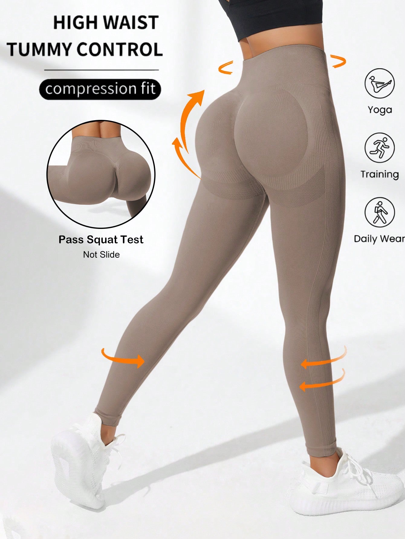 Yoga Basic Yoga Leggings Seamless High Stretch Tummy Control Wide Waistband Sports Tights