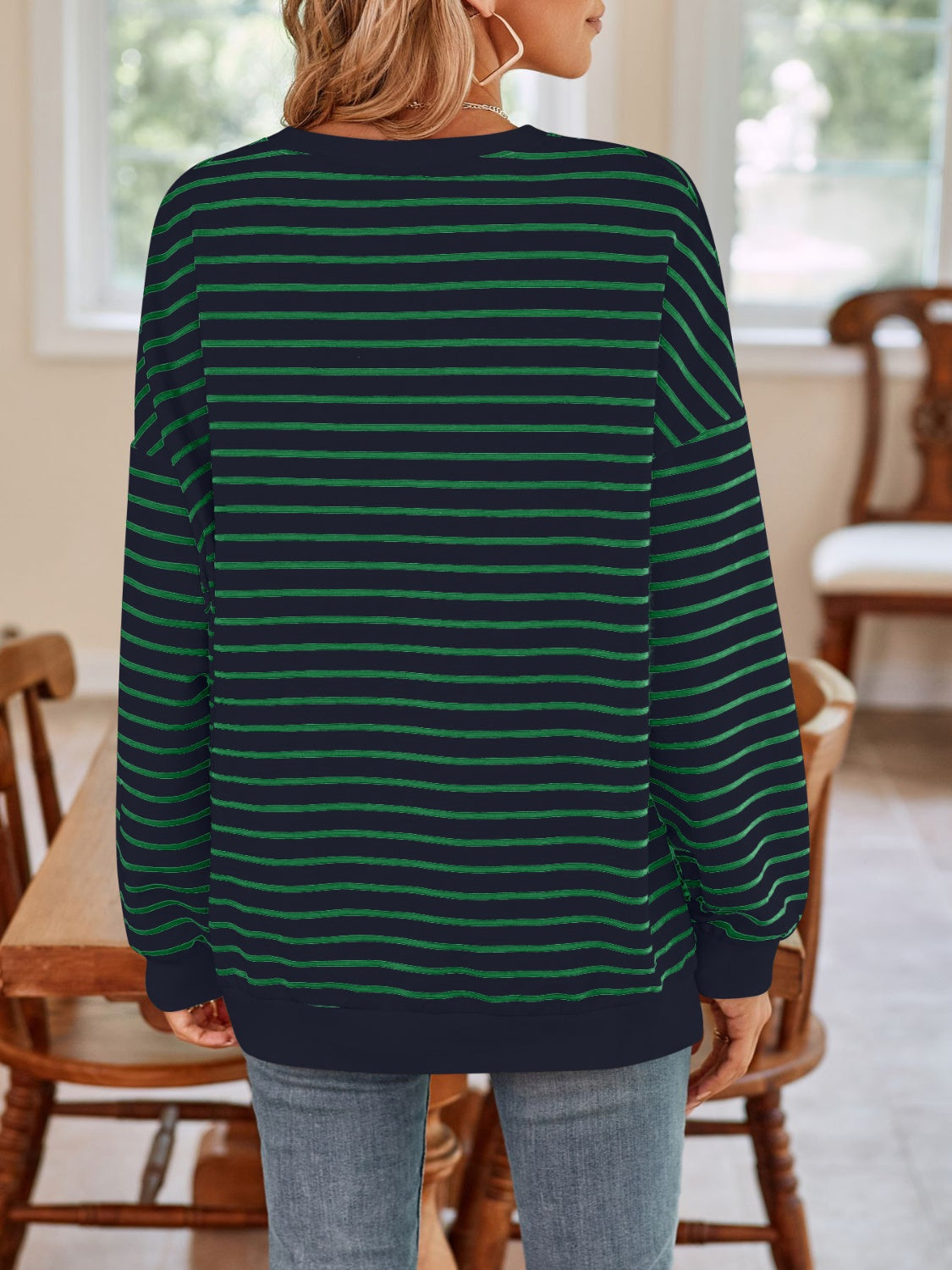 Striped Round Neck Long Sleeve Sweatshirt