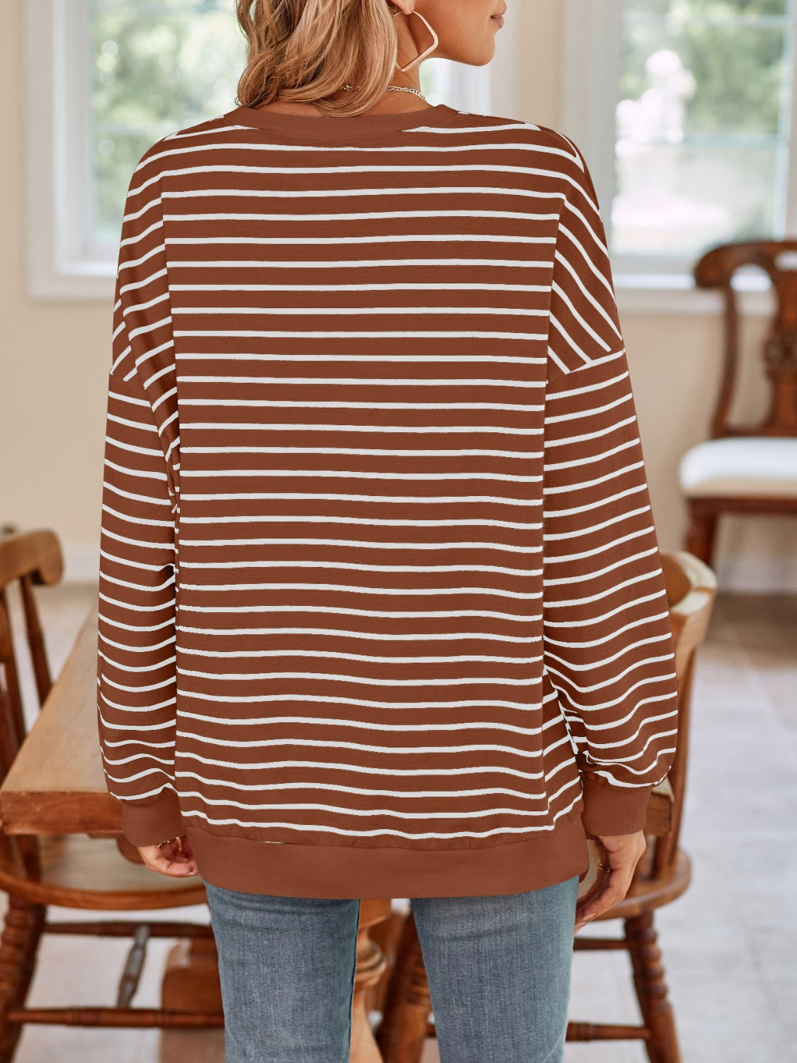 Striped Round Neck Long Sleeve Sweatshirt