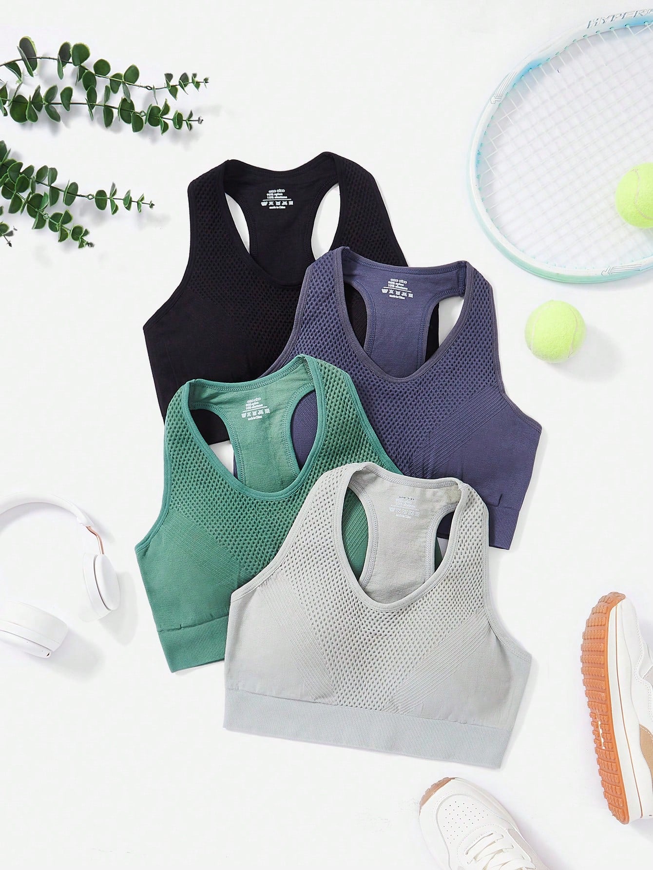 Yoga Basic 4pcs Medium Support  Seamless Textured Sports Bra