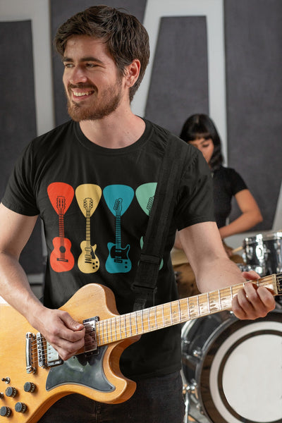 6TN Funny Guitar T Shirt Colourful Plectrums and Guitars Design