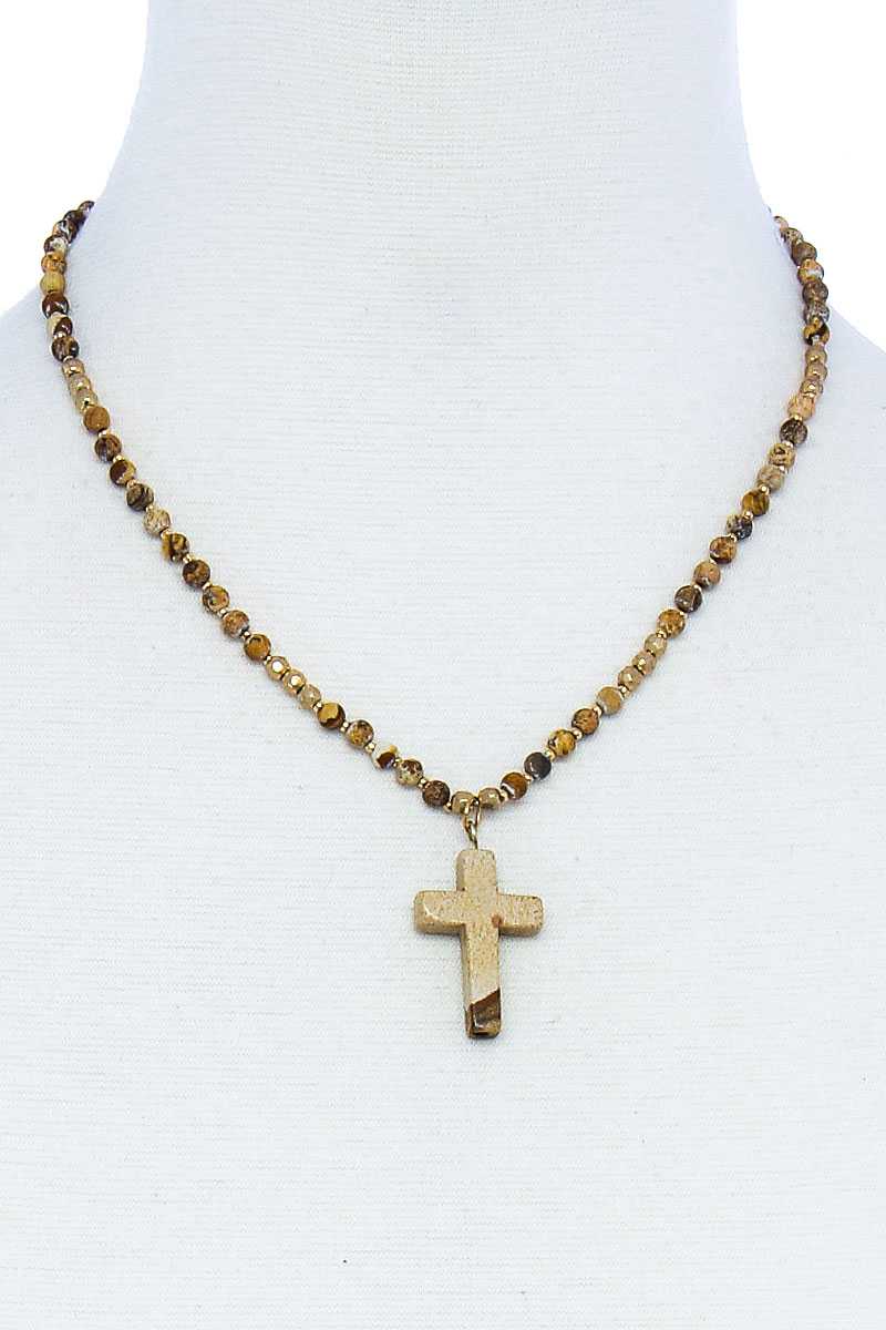 Chic Beaded And Cross Pendant Necklace - K I T S H O P 