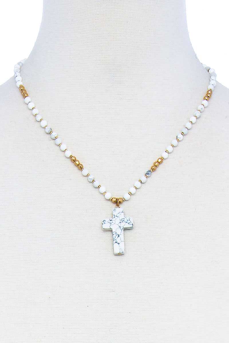 Chic Beaded And Cross Pendant Necklace - K I T S H O P 