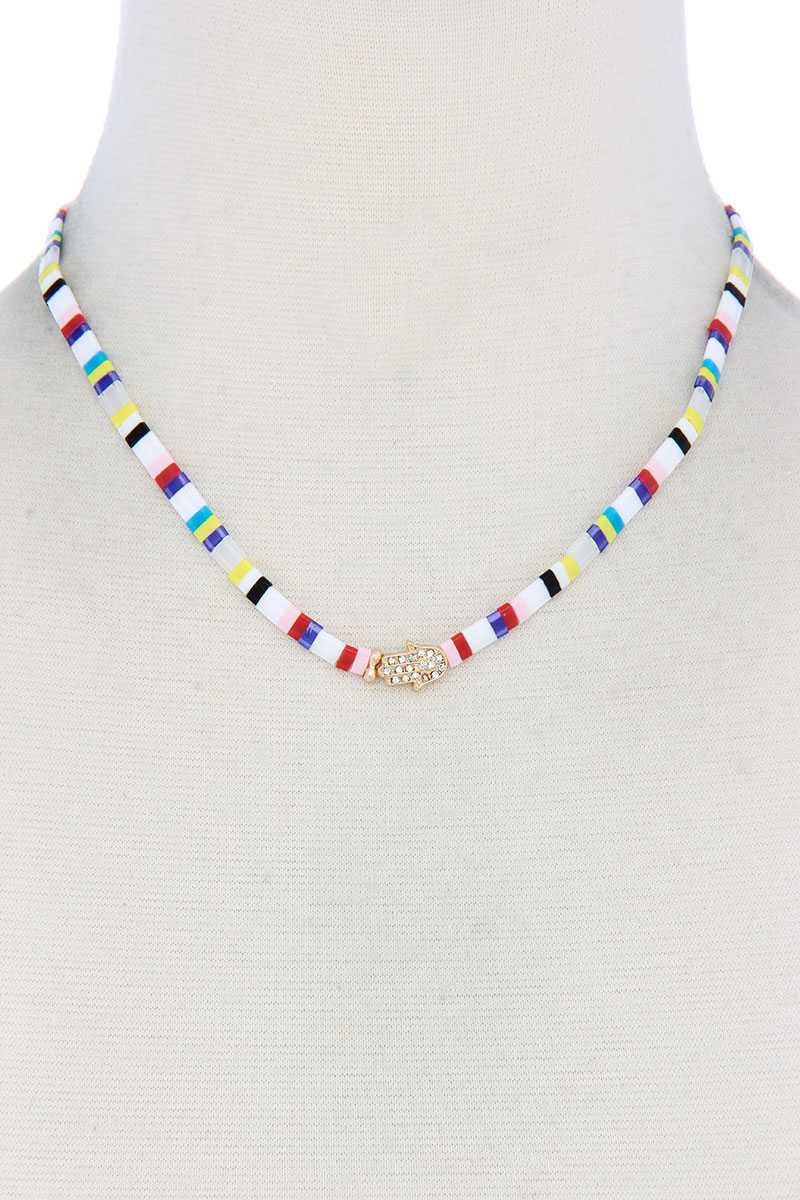 Hamsa Hand Charm Color Block Necklace - K I T S H O P 