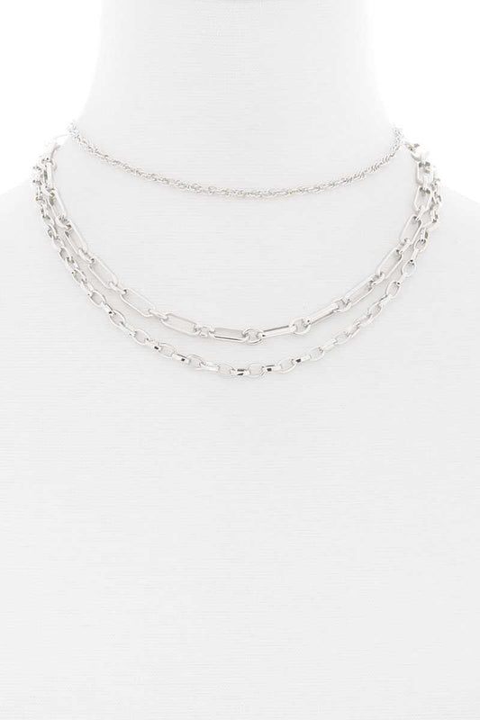 3 Layered Metal Chain Necklace - K I T S H O P 