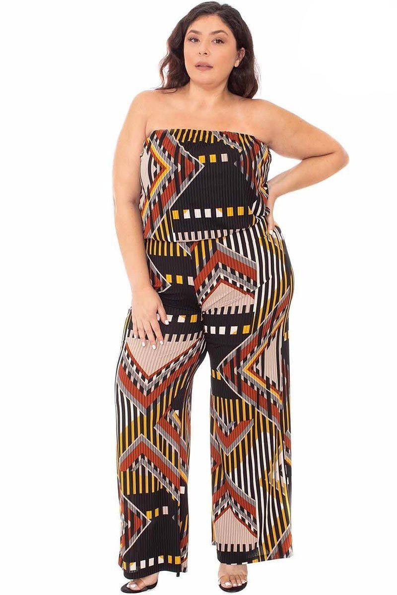 Abstract Print Tupbe Top Plus Size Jumpsuit - K I T S H O P 