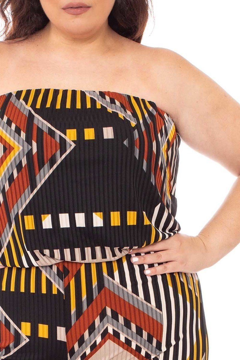 Abstract Print Tupbe Top Plus Size Jumpsuit - K I T S H O P 