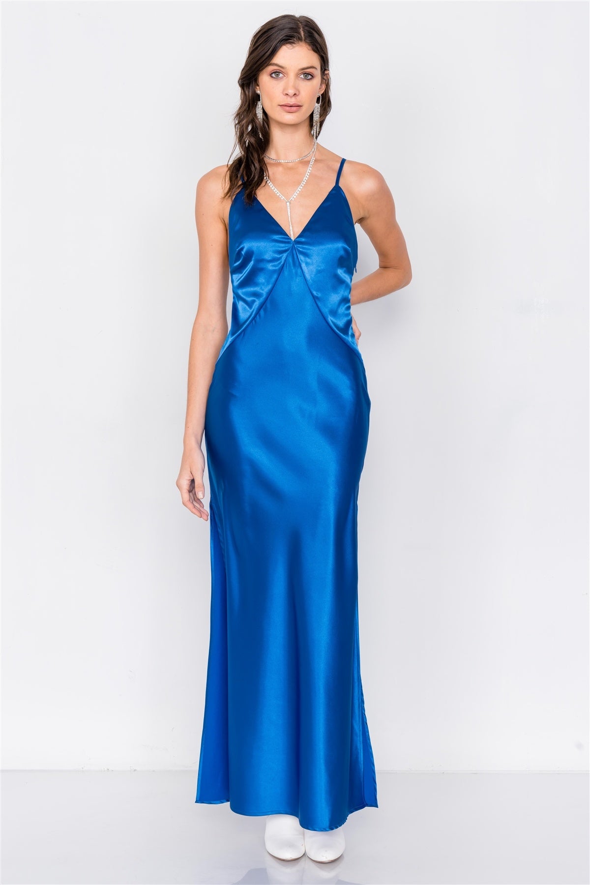 Satin Elegant Double Slit Sleeveless Maxi Dress - Keep It Tees Shop