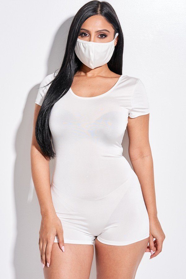 Solid Short Sleeve Scoop Neck Romper And Face Mask 2 Piece Set - Keep It Tees Shop