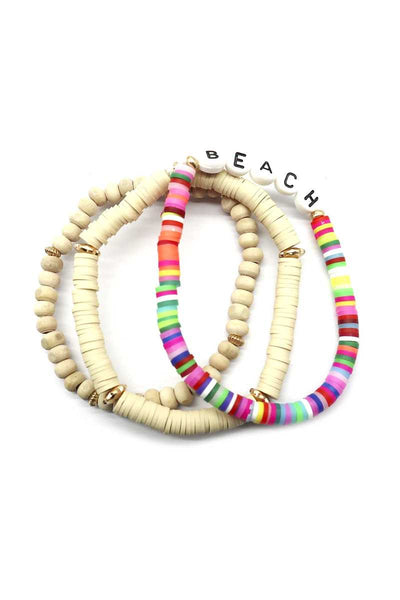 Fashion Wood Rubber Disc Bead Beach Letter Stretch Multi Bracelet - Keep It Tees Shop