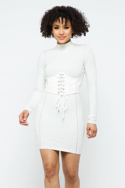 Mock Neck Long Sleeve Bodycon Mini W Bustier Detail And Stitching - Keep It Tees Shop