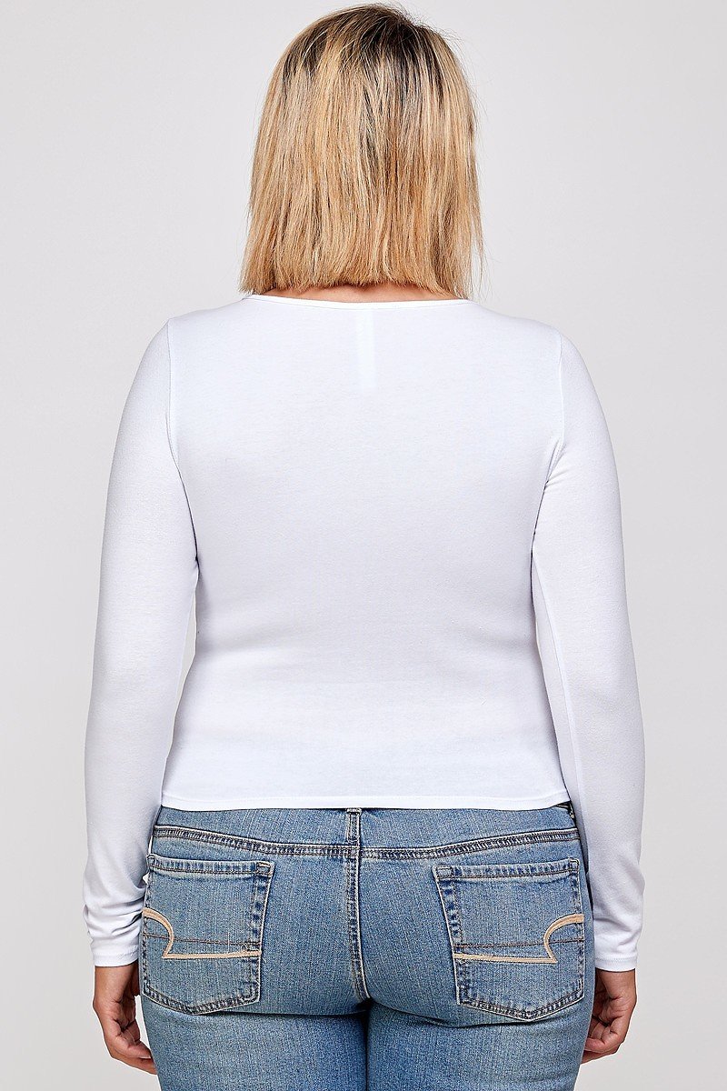 Solid Round Neck Top, With Long Sleeves, And Cut-out Detail - Keep It Tees Shop