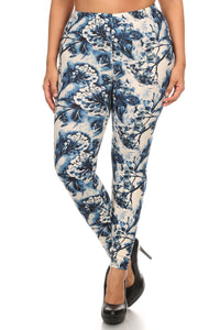 Plus Size Floral Print, Full Length Leggings In A Slim Fitting Style With A Banded High Waist - Keep It Tees Shop