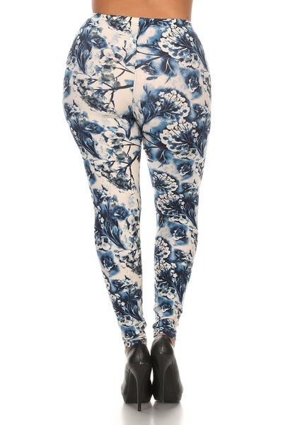 Plus Size Floral Print, Full Length Leggings In A Slim Fitting Style With A Banded High Waist - Keep It Tees Shop
