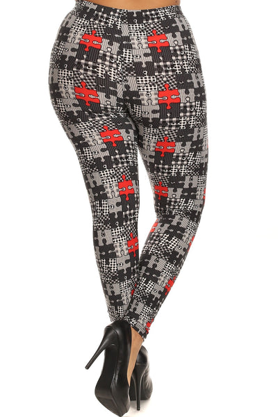 Plus Size Puzzle/plaid Print, Full Length Leggings In A Slim Fitting Style With A Banded High Waist - Keep It Tees Shop