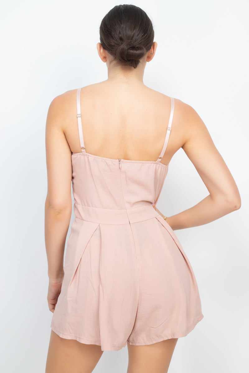 Cinched Zip Sweetheart Pleated Romper - K I T S H O P 