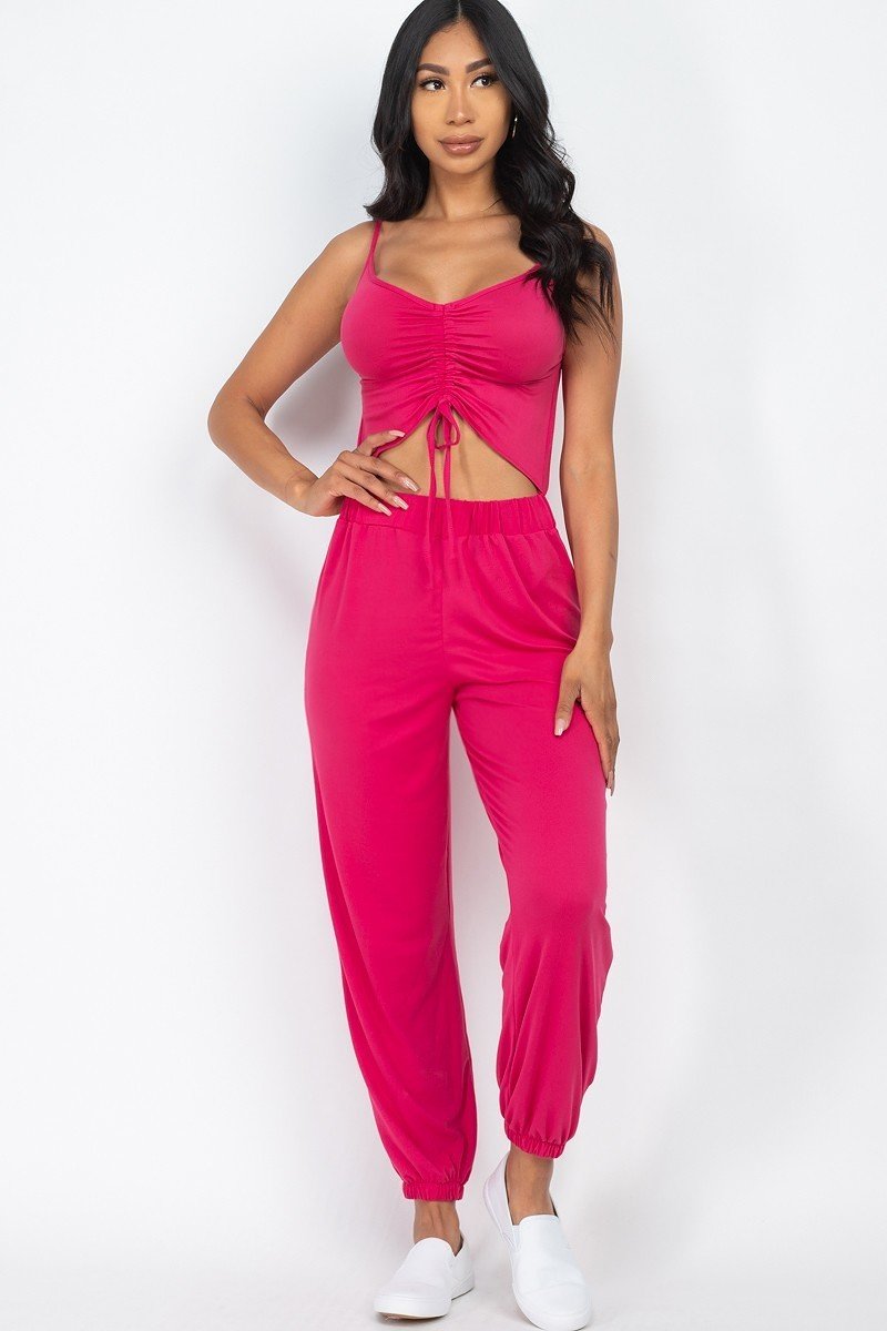 Front Ruched With Adjustable String Cami Casual/summer Jumpsuit - K I T S H O P 