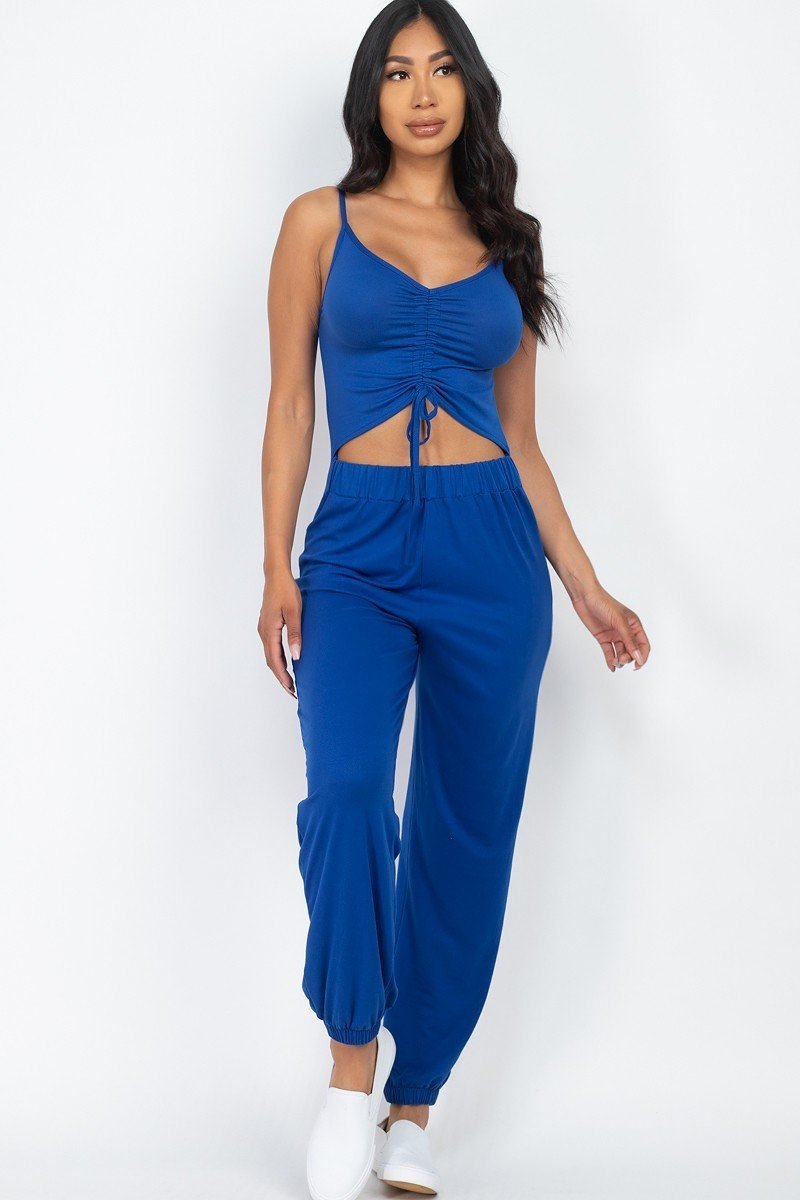 Front Ruched With Adjustable String Cami Casual/summer Jumpsuit - K I T S H O P 