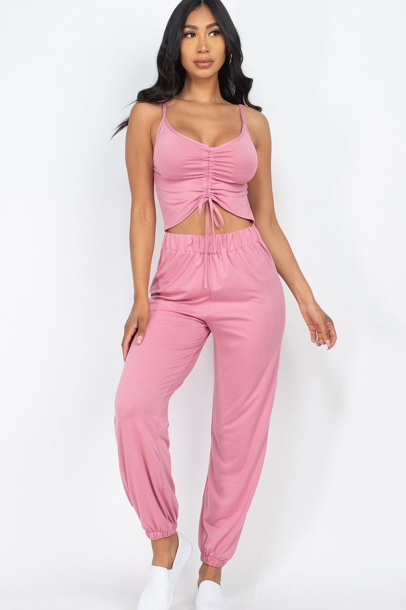 Front Ruched With Adjustable String Cami Casual/summer Jumpsuit - K I T S H O P 