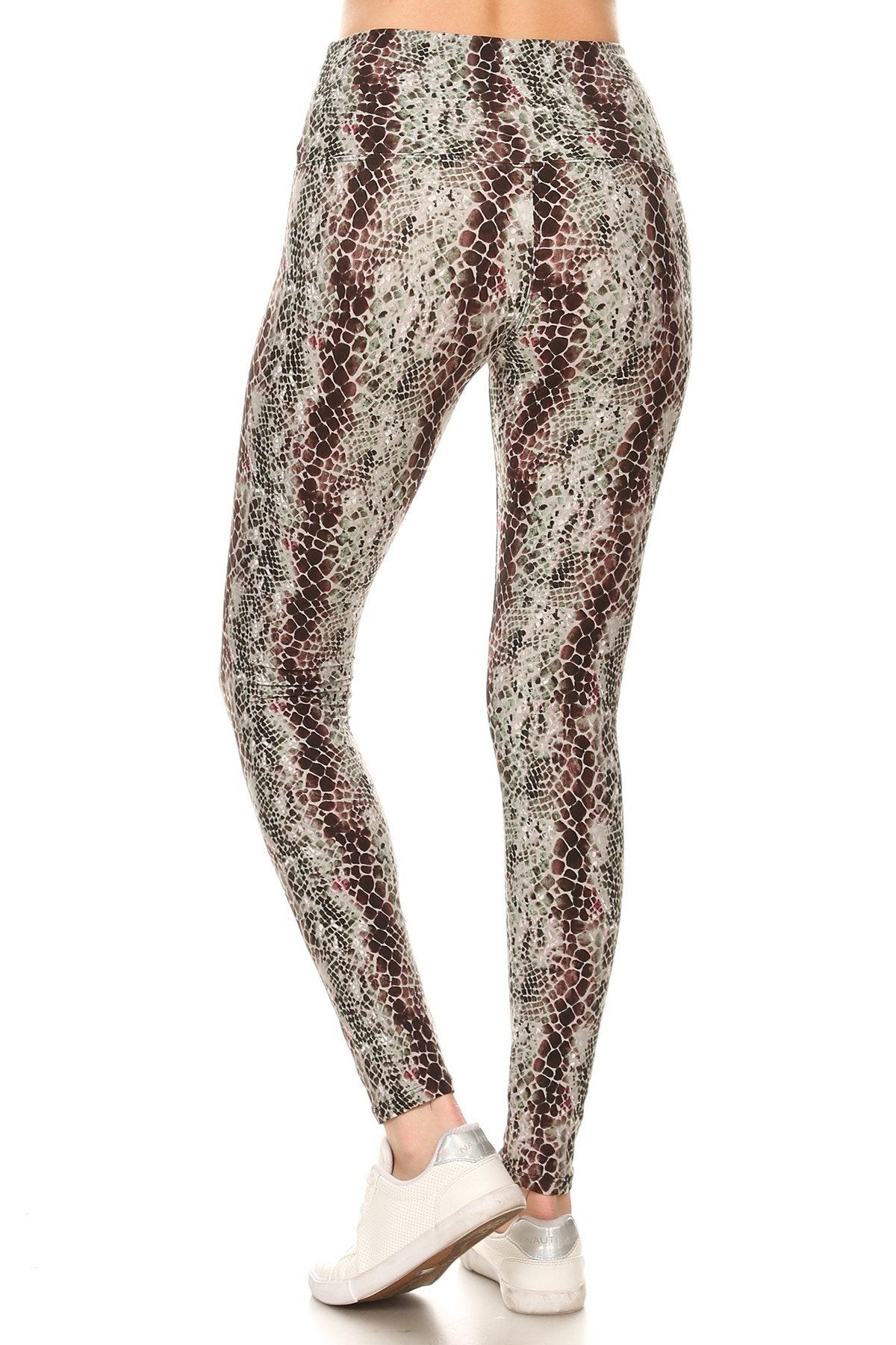 Yoga Style Banded Lined Snakeskin Printed Knit Legging With High Waist. - K I T S H O P 
