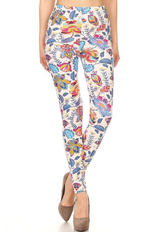 Floral Printed Lined Knit Legging With Elastic Waistband - K I T S H O P 