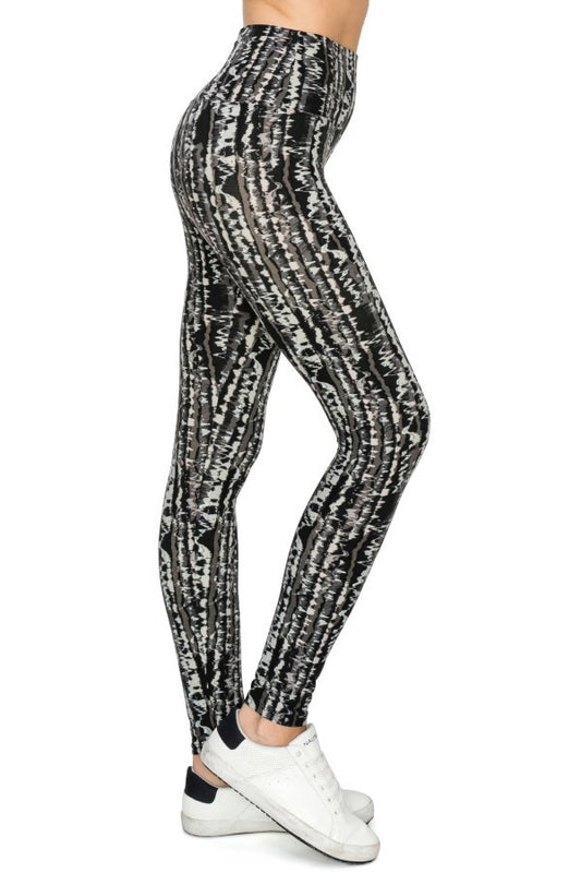 Yoga Style Banded Lined Tie Dye Printed Knit Legging With High Waist. - K I T S H O P 