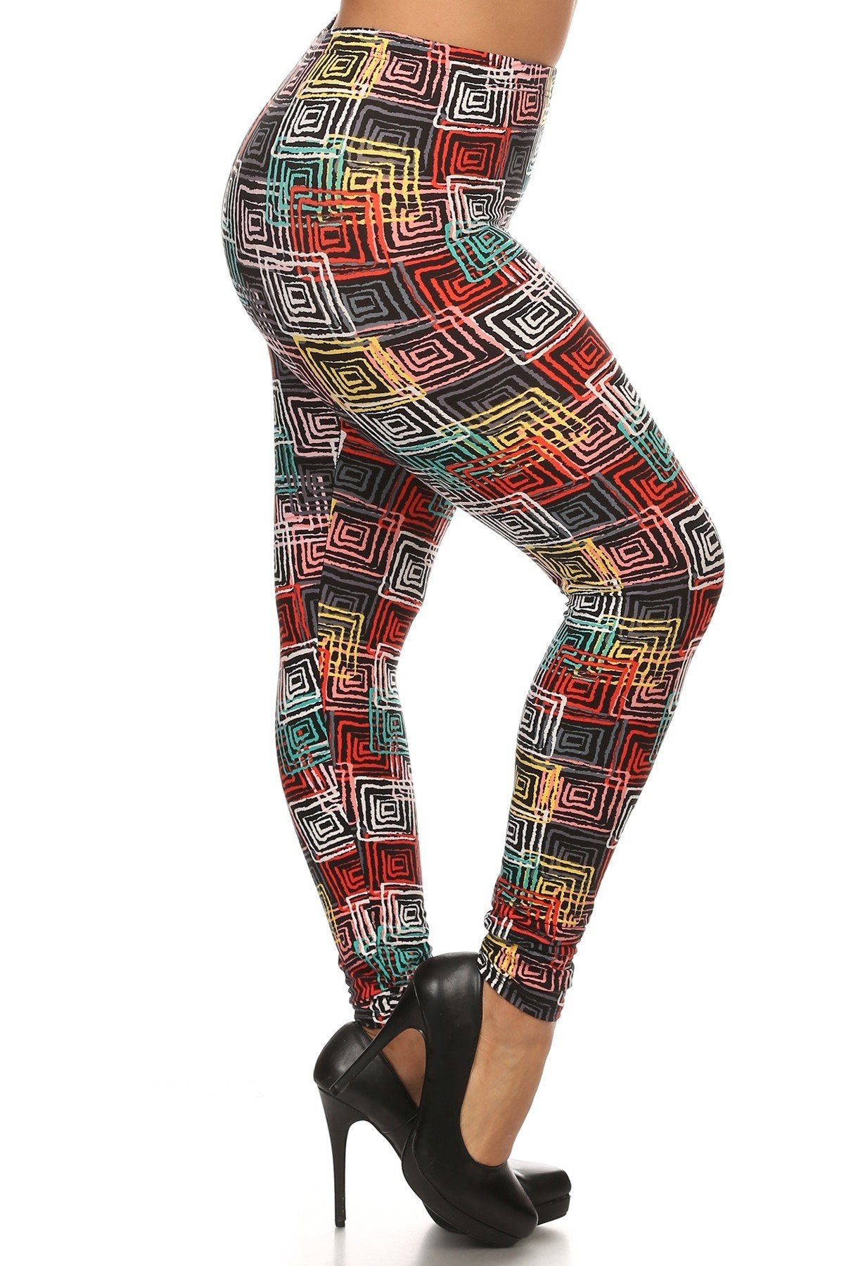 Abstract Geometric Printed Knit Legging With Elastic Waistband, And High Waist Fit - K I T S H O P 