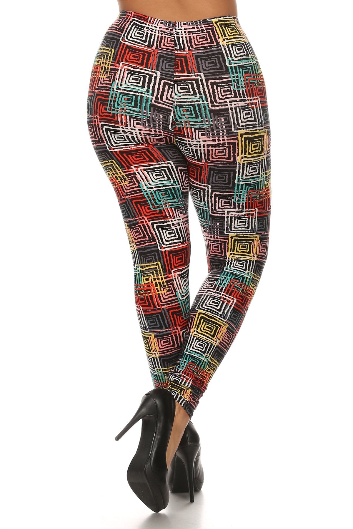 Abstract Geometric Printed Knit Legging With Elastic Waistband, And High Waist Fit - K I T S H O P 