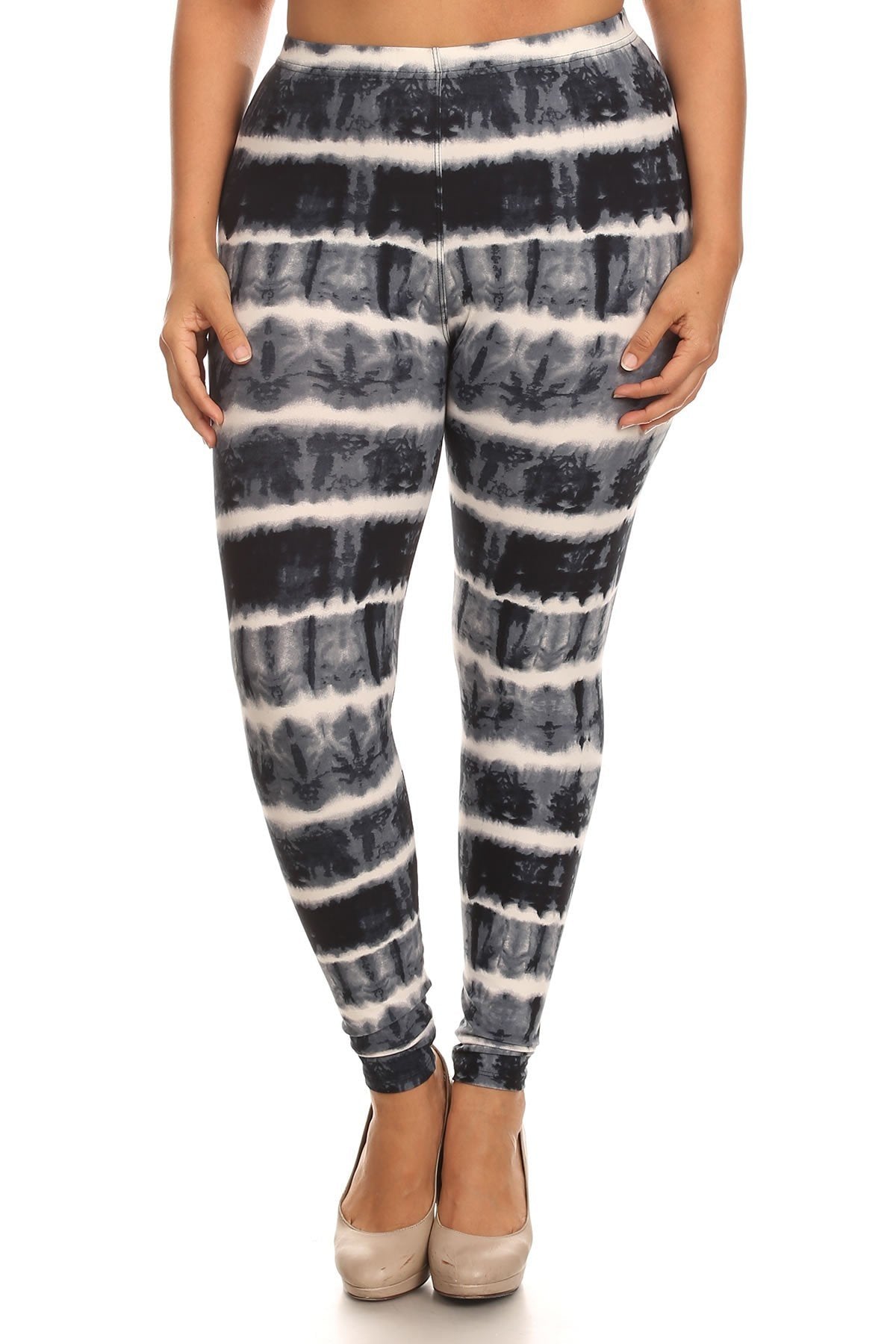 Plus Size Tie Dye Print, Full Length Leggings In A Fitted Style With A Banded High Waist - K I T S H O P 