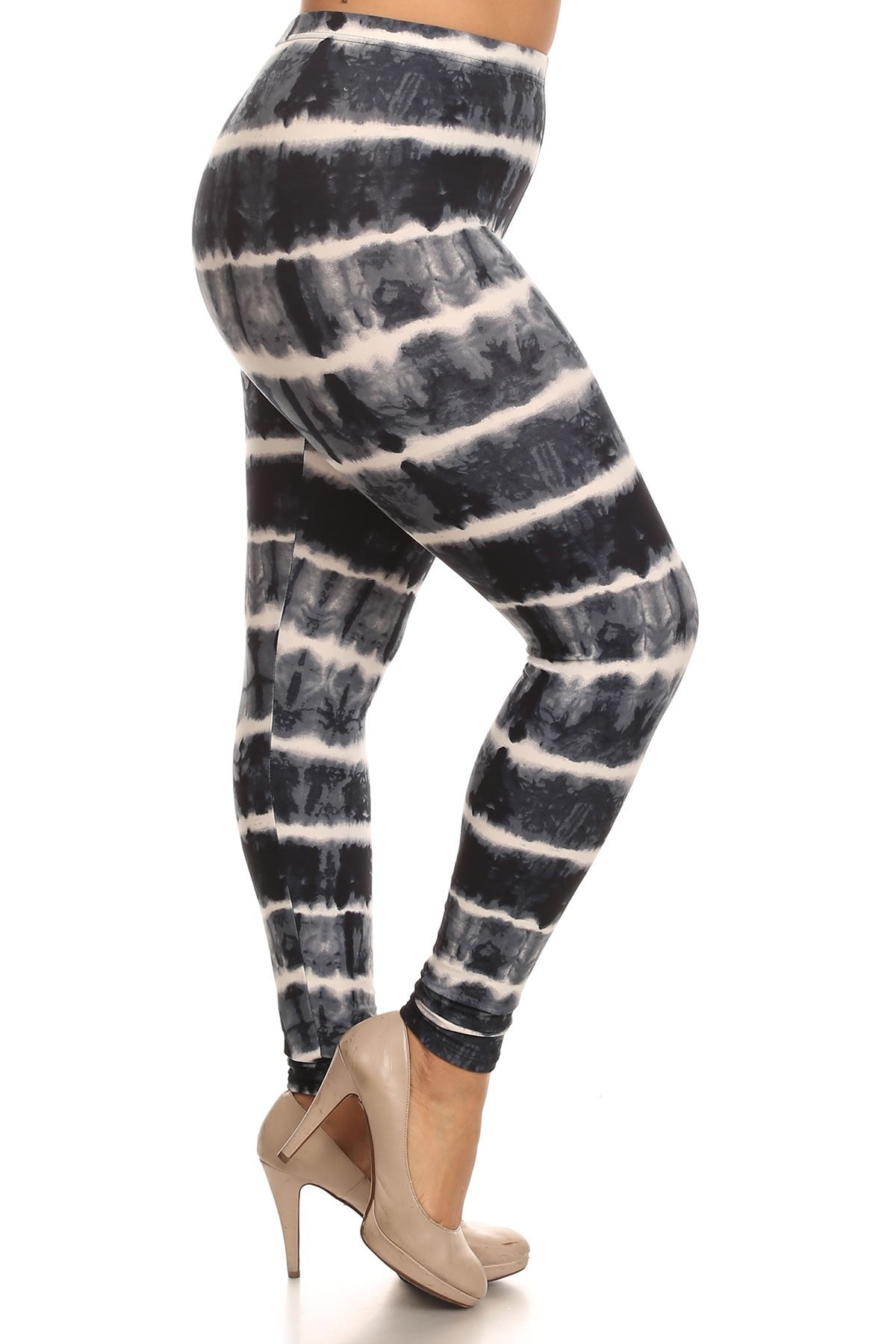 Plus Size Tie Dye Print, Full Length Leggings In A Fitted Style With A Banded High Waist - K I T S H O P 