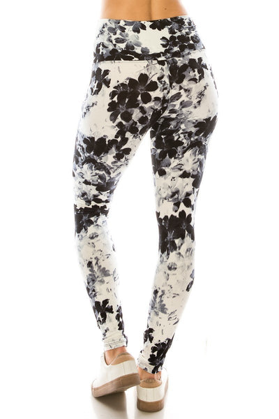 Long Yoga Style Banded Lined Multi Printed Knit Legging With High Waist