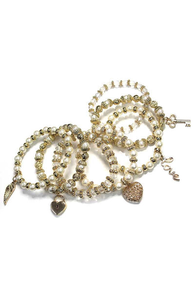Crystal Pearl Ball Bead Stretch Bracelet Set