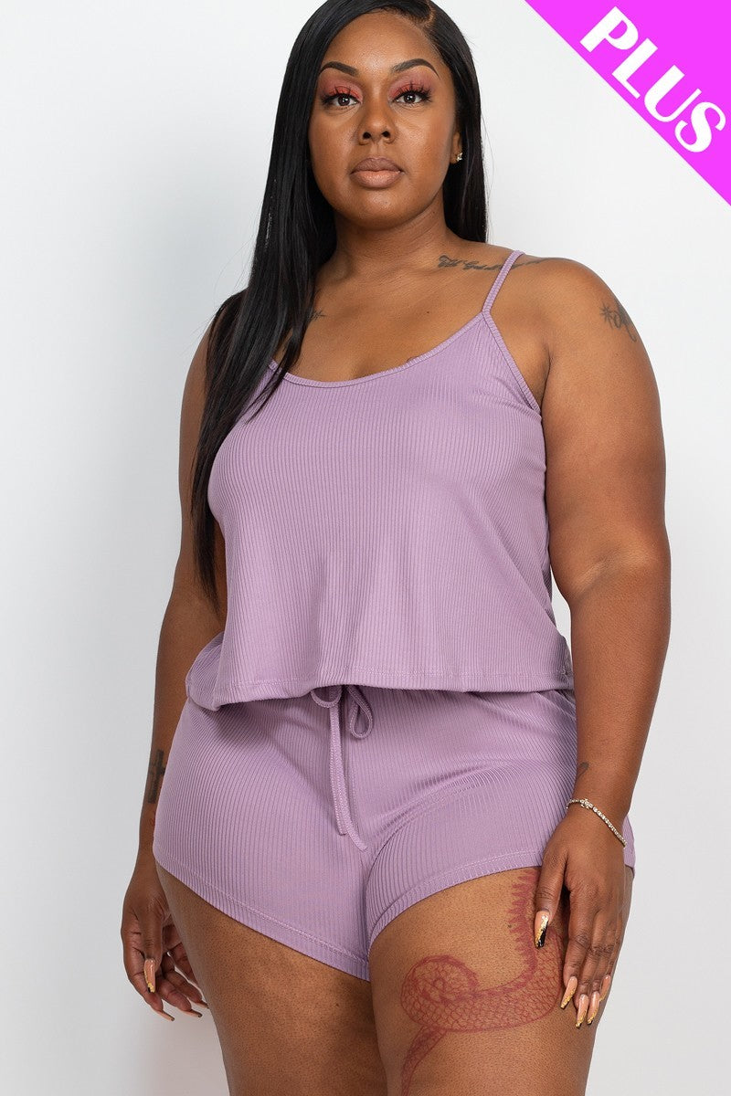 Plus Ribbed Strappy Top And Shorts Set