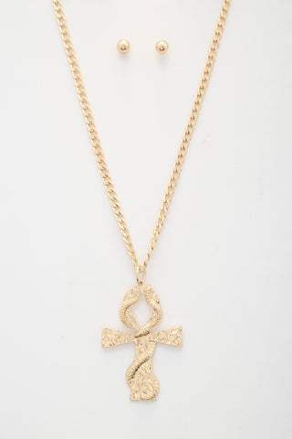 Snake Wrap Cross Pendant Curb Link Necklace